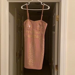 Blush with gold detail party dress